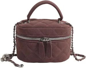 Women’s Trendy Quilted Crossbody Bag Suede Square Box Mini Chain Strap Shoulder Bag Top Handle Purse Cute Tote Handbag