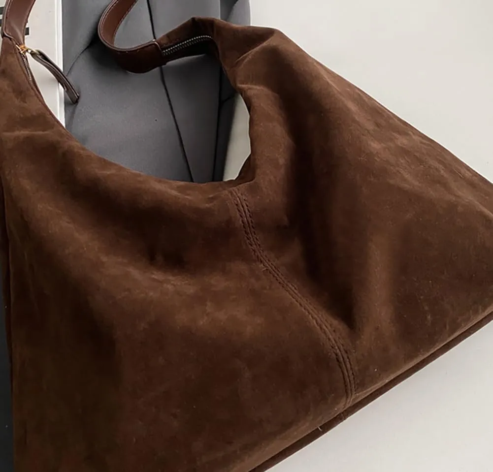 Women’s Trendy Suede Tote Bag Shoulder Bags For Women Fall Underarm Bag Winter Hobo Bag Work Purses Suede Travel Handbag