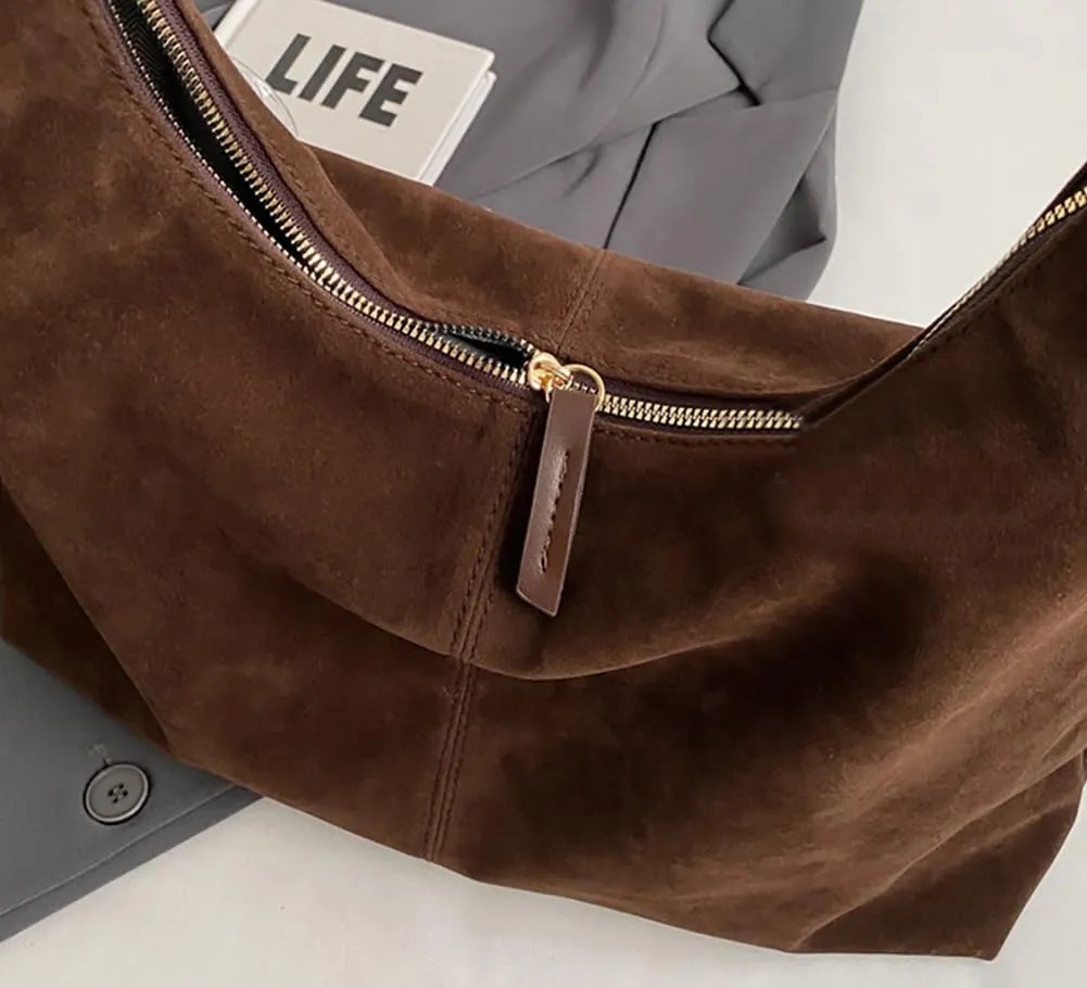 Women’s Trendy Suede Tote Bag Shoulder Bags For Women Fall Underarm Bag Winter Hobo Bag Work Purses Suede Travel Handbag