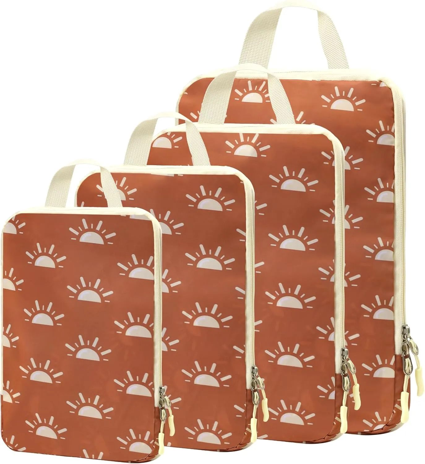 WOOMADA Compression Packing Cubes for Suitcases Travel Essentials 4 Set Expandable Travel Bags Organizer for Luggage(terracotta sunrise)