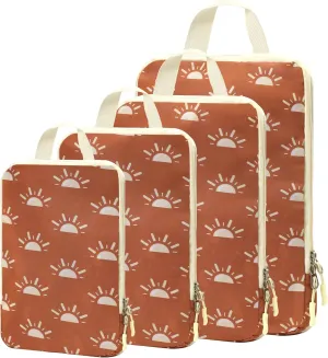 WOOMADA Compression Packing Cubes for Suitcases Travel Essentials 4 Set Expandable Travel Bags Organizer for Luggage(terracotta sunrise)