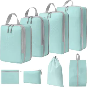 WOOMADA Compression Packing Cubes for Suitcases Travel Essentials 8 Set Expandable Travel Bags Organizer for Luggage(turquoise)