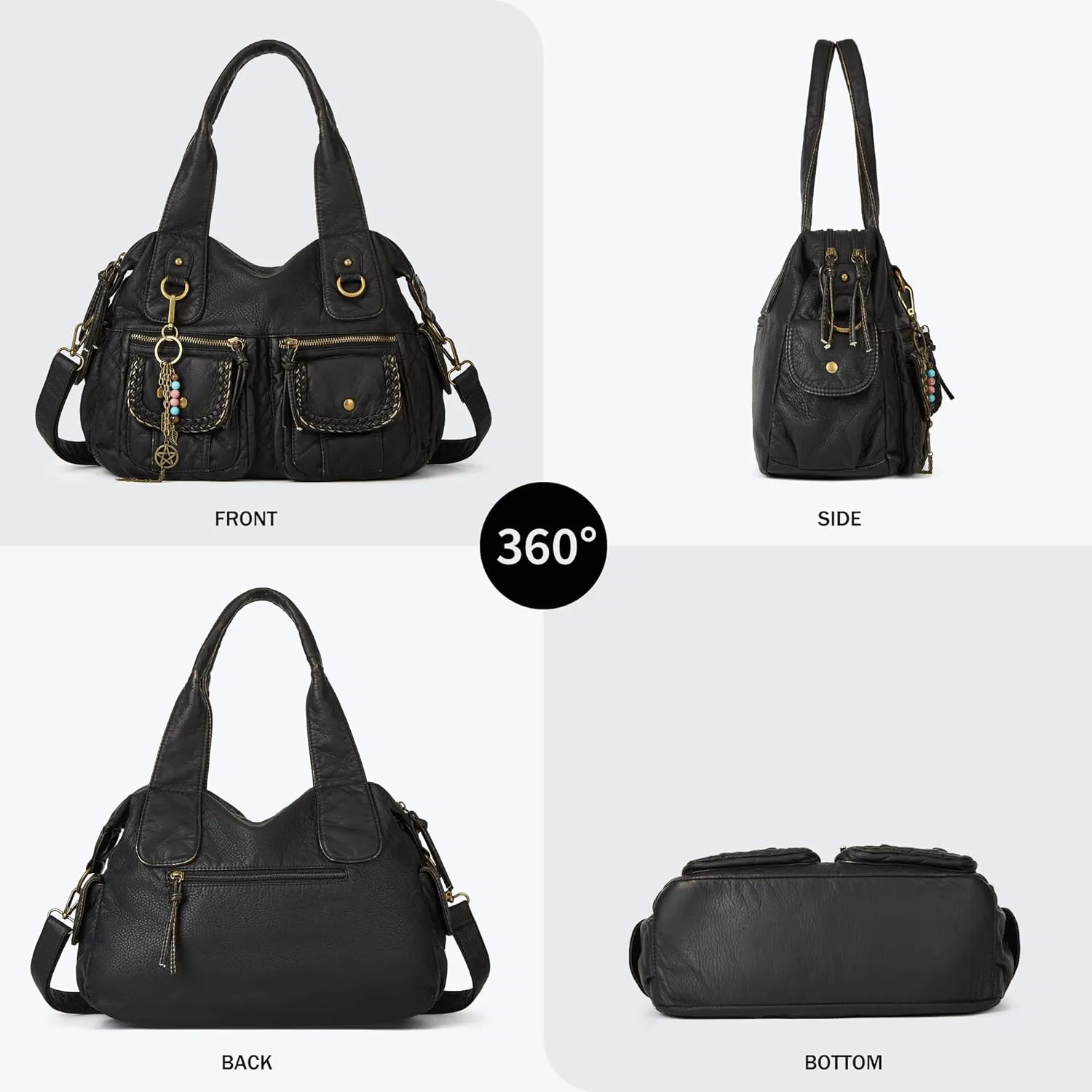 Worldlyda Women Canvas Hobo Purse Multi Pocket Tote Shopper Shoulder Bag Casual Top Handle handbag with Embroidery Ethnic