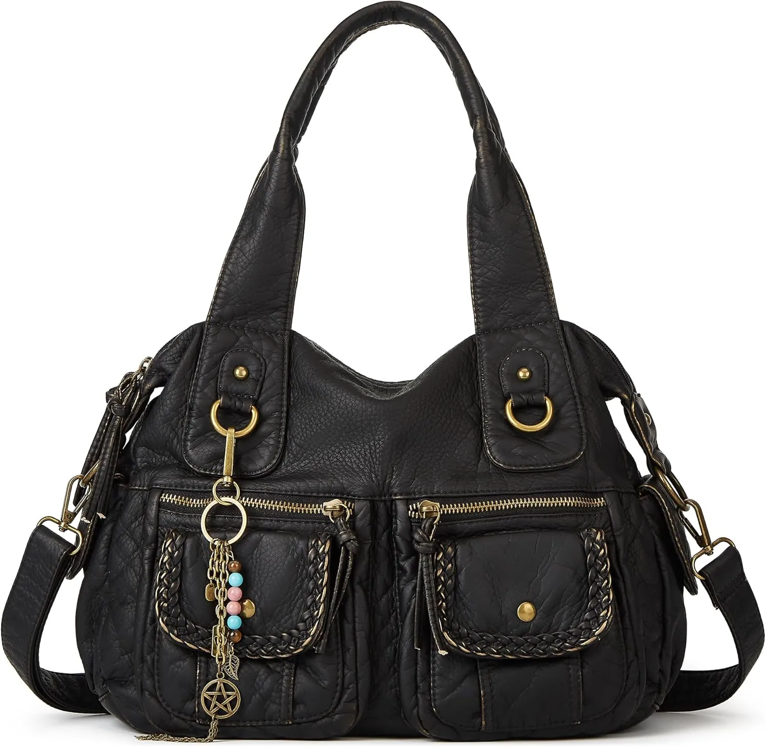 Worldlyda Women Canvas Hobo Purse Multi Pocket Tote Shopper Shoulder Bag Casual Top Handle handbag with Embroidery Ethnic
