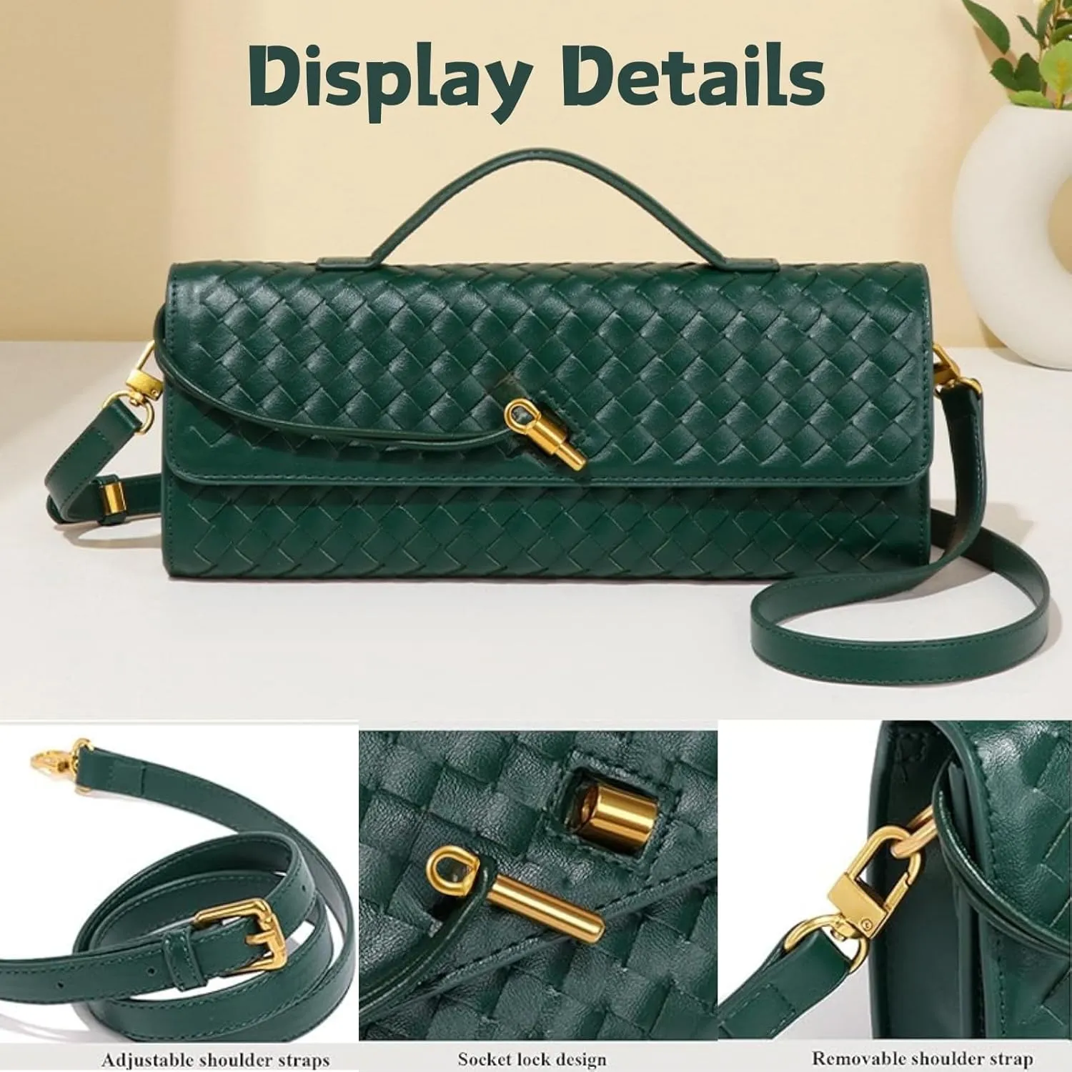Woven Crossbody Bags for Women Casual Fashion Shoulder Handbag Evening Vegan Leather Clutch Purse