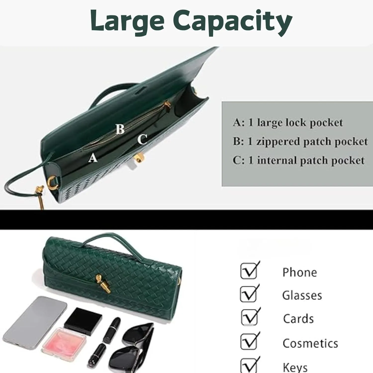 Woven Crossbody Bags for Women Casual Fashion Shoulder Handbag Evening Vegan Leather Clutch Purse