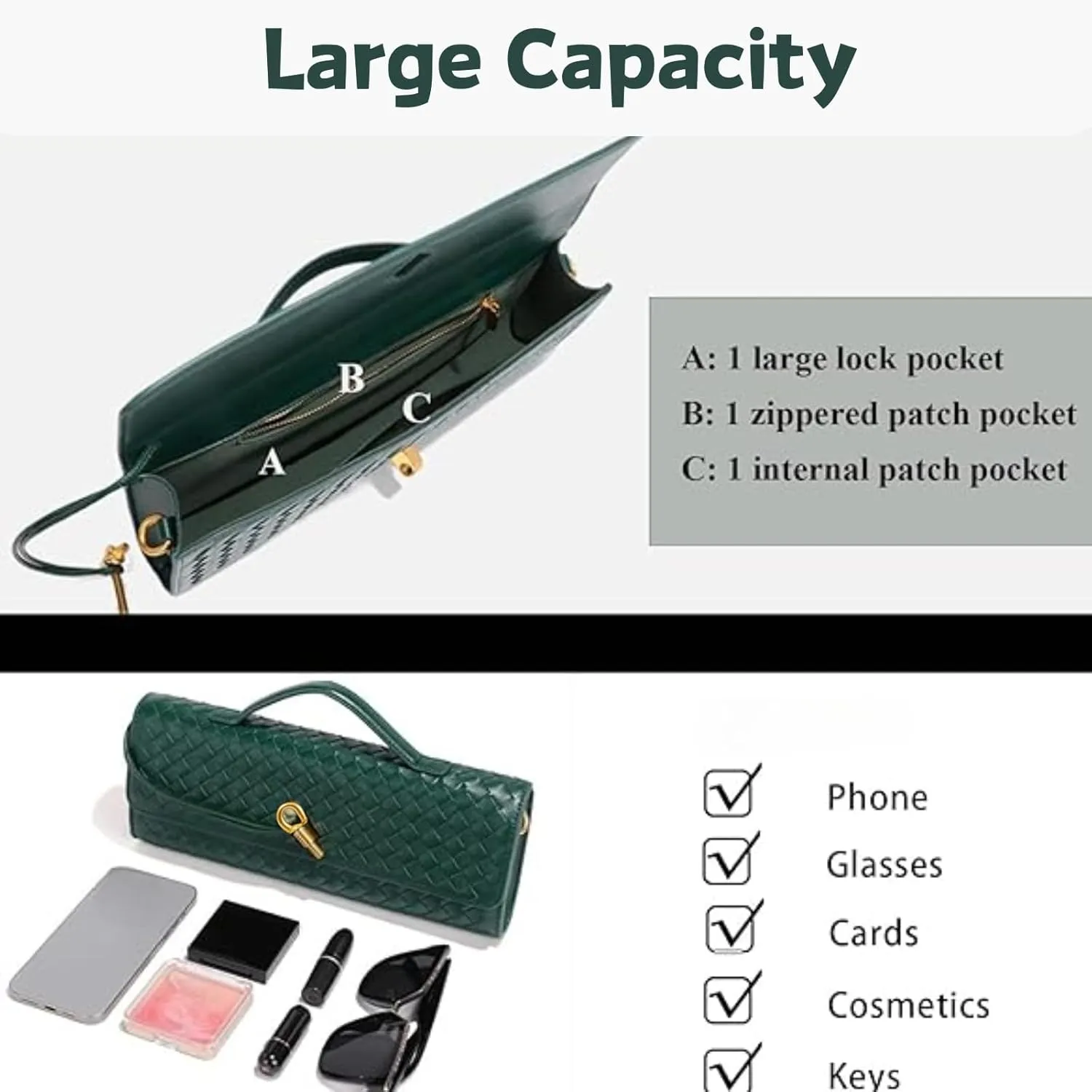 Woven Crossbody Bags for Women Casual Fashion Shoulder Handbag Evening Vegan Leather Clutch Purse