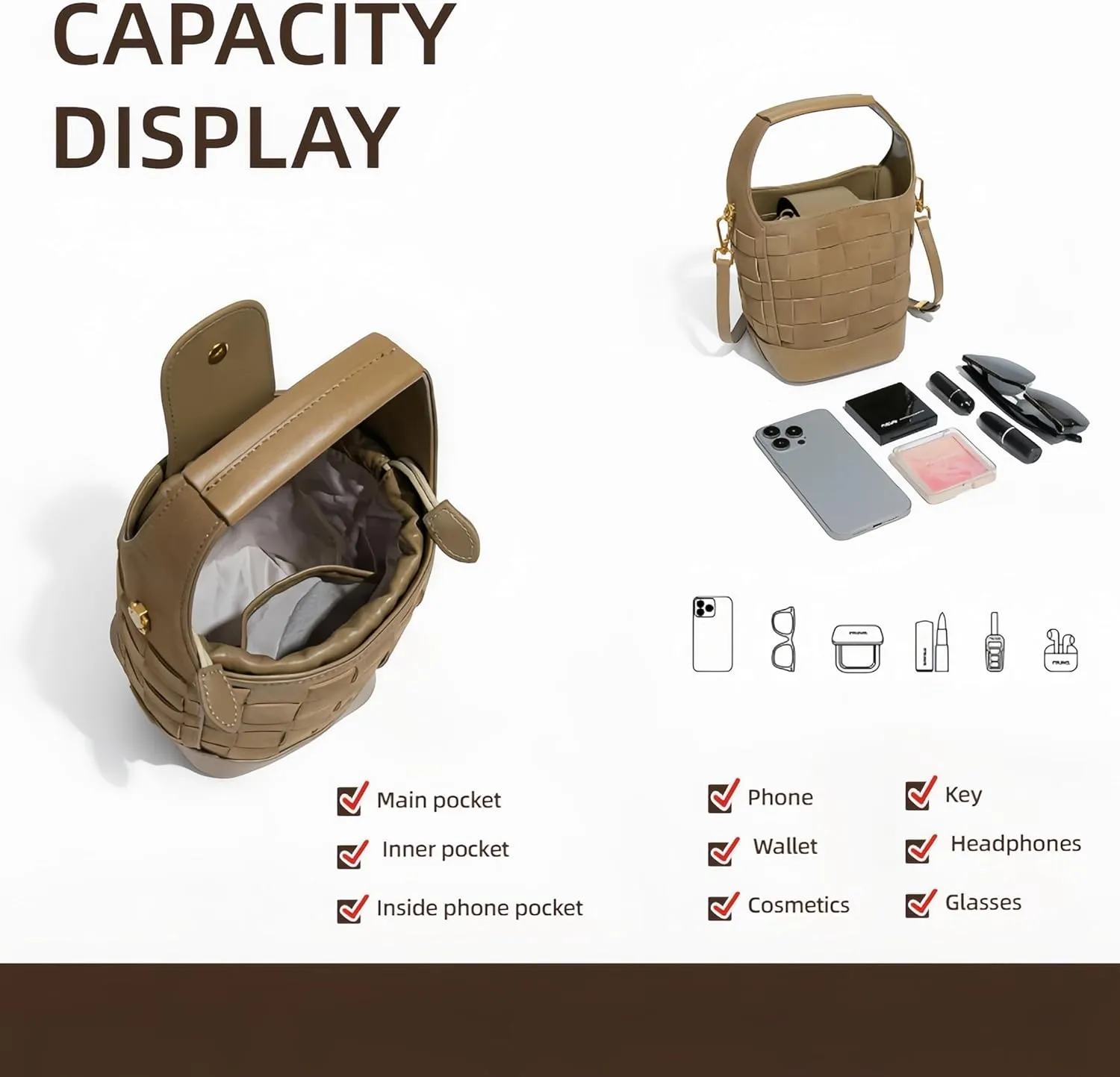 Woven Crossbody Bucket Bag for Women – Versatile Suede Shoulder Top-Handle Handbag with Detachable Pocket
