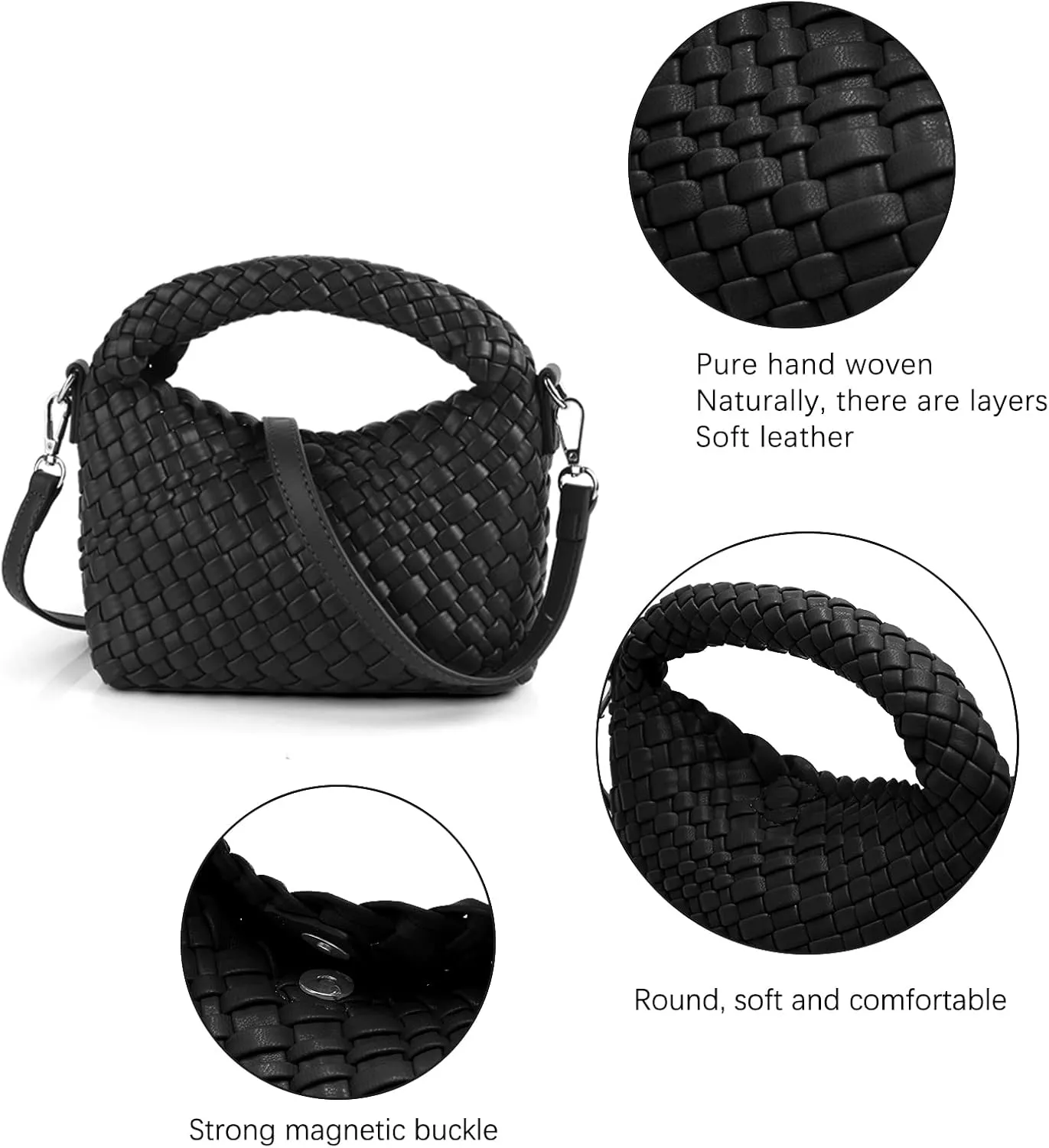 Woven Purse bag For Women, Small Crossbody Tote Bag with Detachable Shoulder Strap, Girls Top Handle Handbag