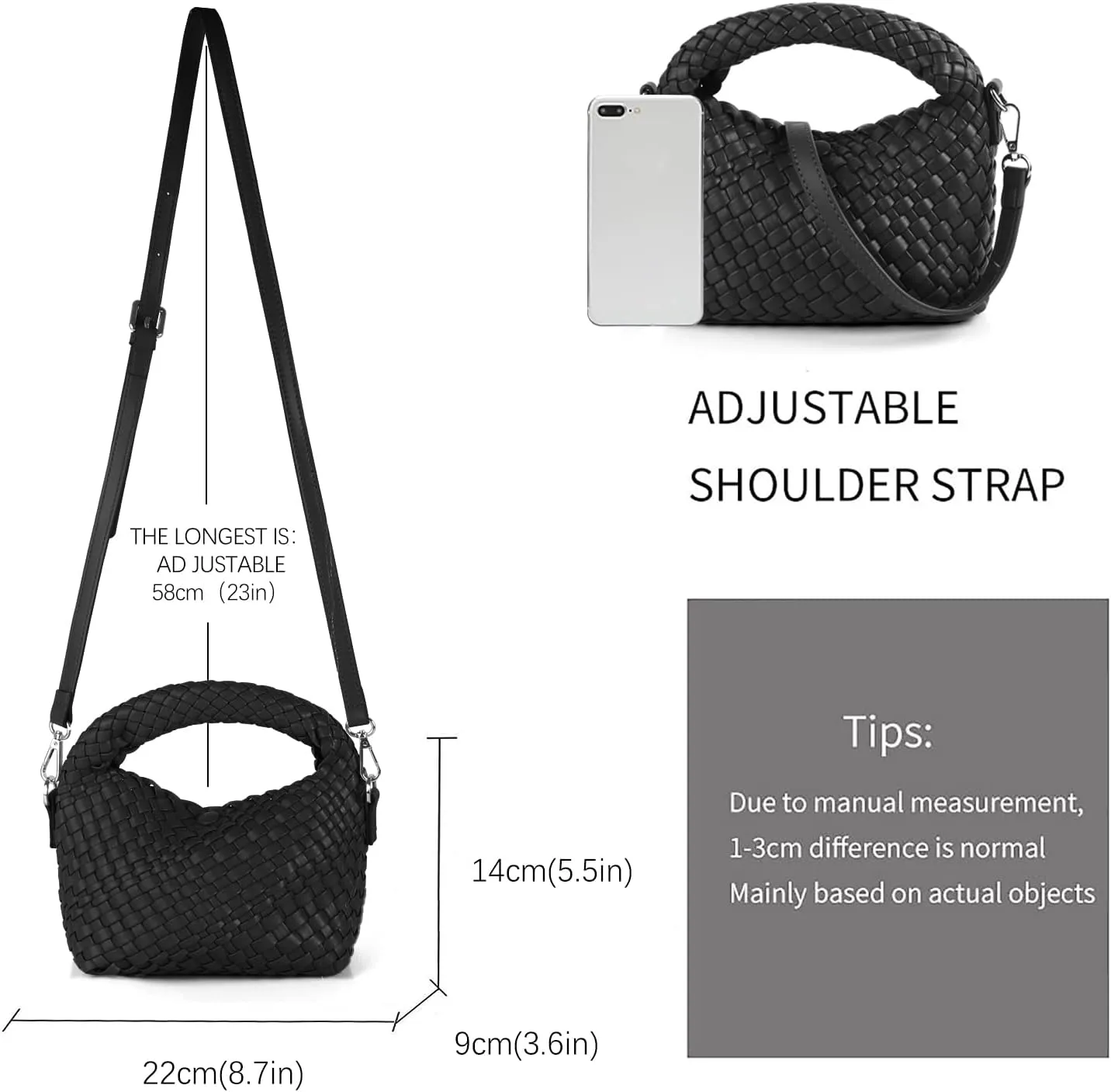 Woven Purse bag For Women, Small Crossbody Tote Bag with Detachable Shoulder Strap, Girls Top Handle Handbag