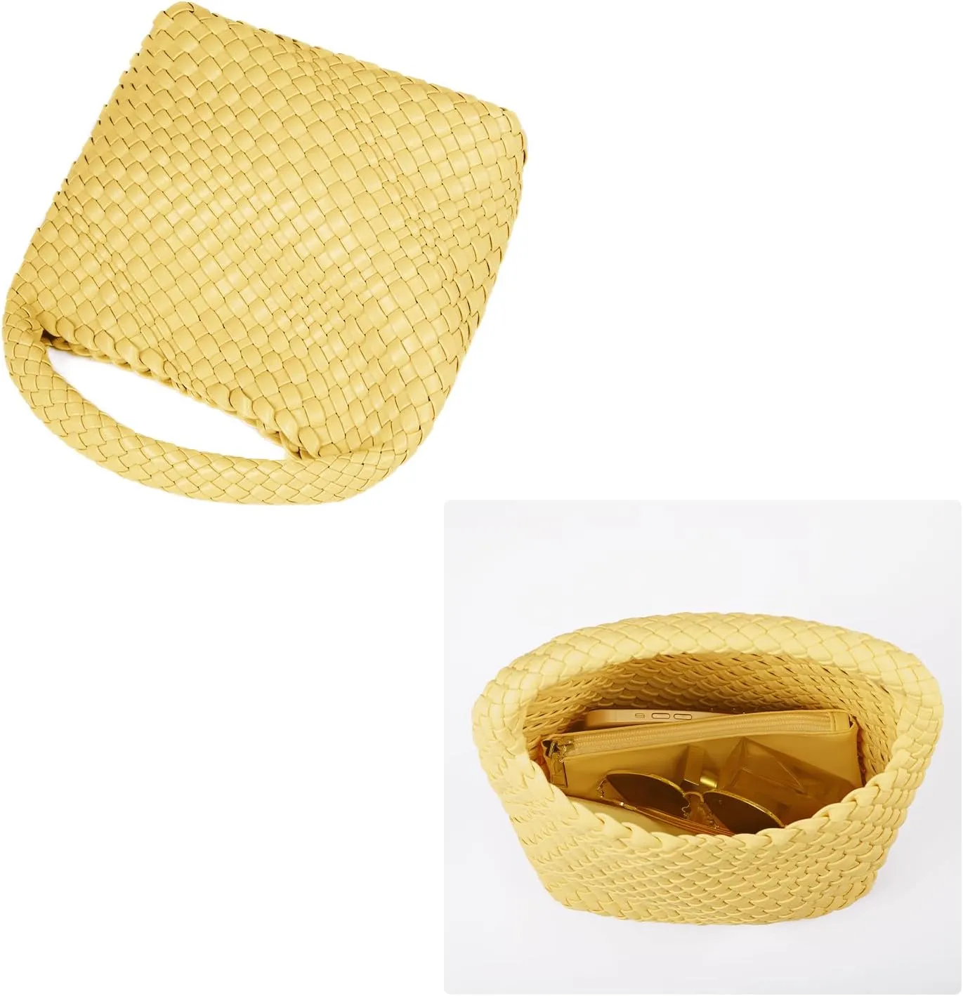 Woven Purses Bag for Women, Vegan Leather Handwoven Bags with Mini Handmade Purse, SMALL Travel Beach Top Handle Handbags