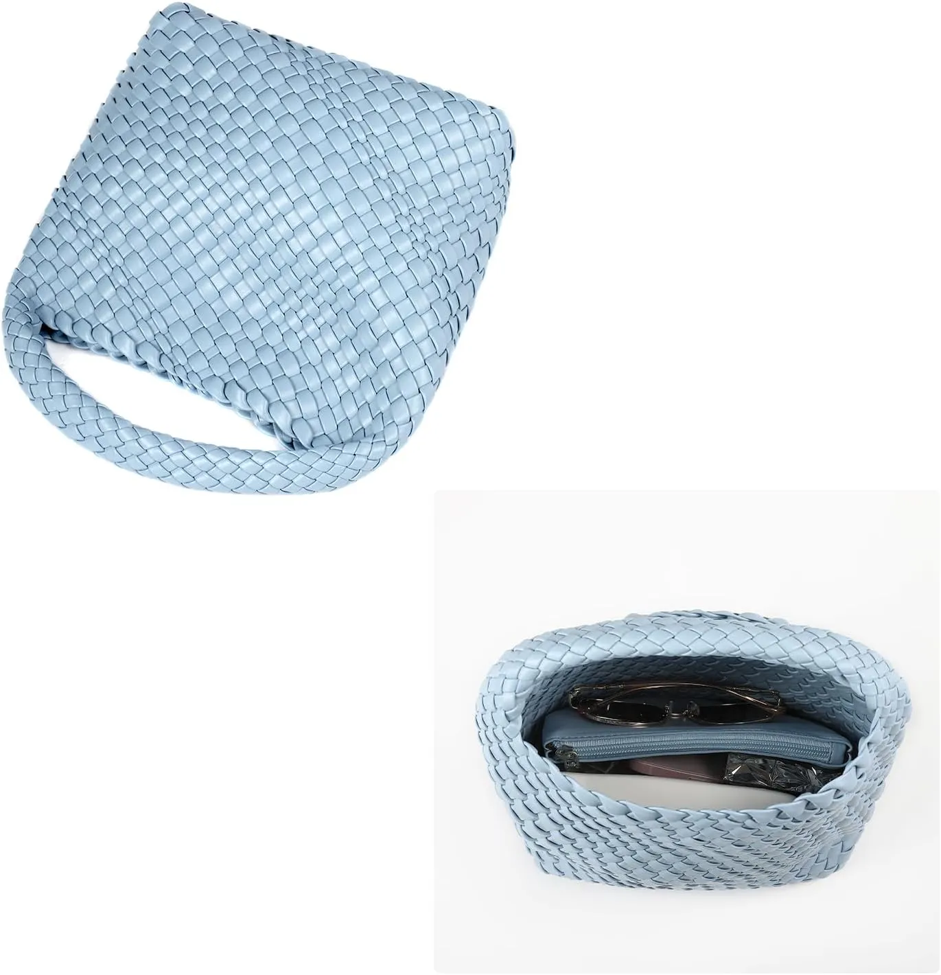 Woven Purses Bag for Women, Vegan Leather Handwoven Bags with Mini Handmade Purse, SMALL Travel Beach Top Handle Handbags