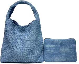 Woven Tote for Women Tie Dye Denim Fashion Shoulder Bag Handwoven Lightweight Commuter Bag armpit bag Magnetic Buckle Closure