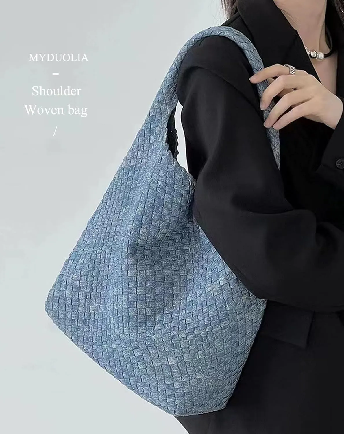 Woven Tote for Women Tie Dye Denim Fashion Shoulder Bag Handwoven Lightweight Commuter Bag armpit bag Magnetic Buckle Closure