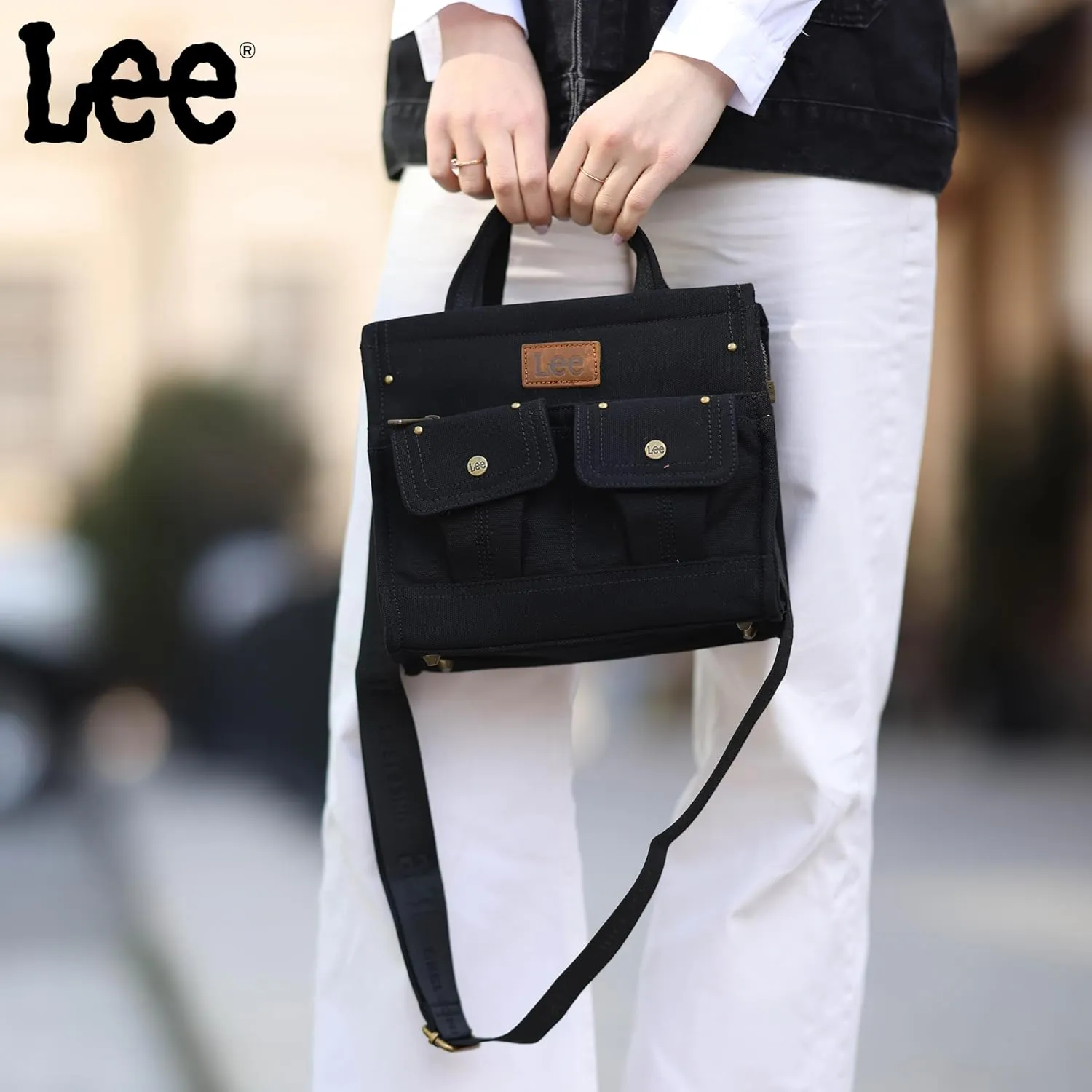 X Lee Canvas Tote Bag for Women Medium Crossbody Bag Top-handle Handbag with Multi-Pockets for Travel Beach Everyday Use