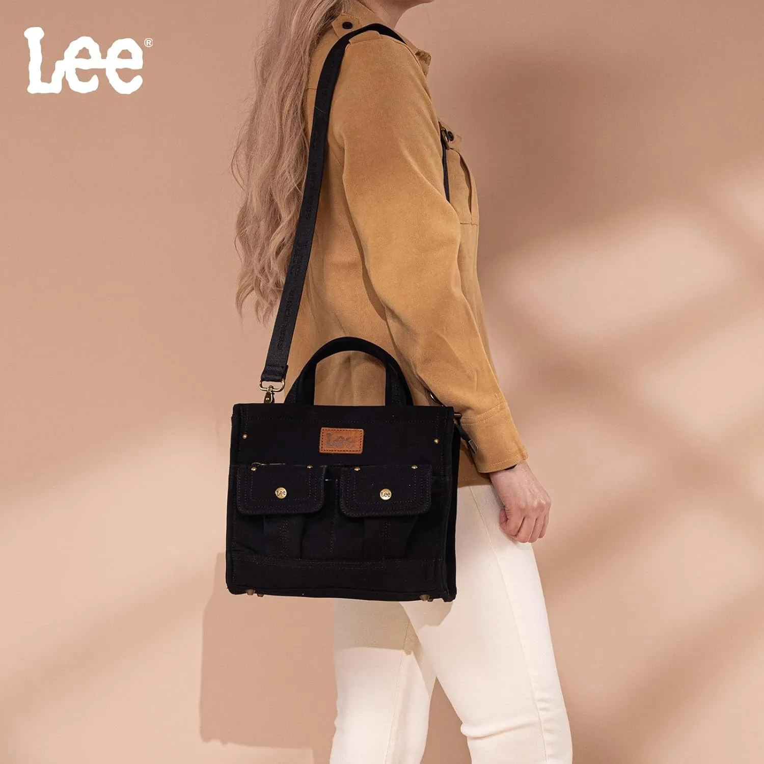 X Lee Canvas Tote Bag for Women Medium Crossbody Bag Top-handle Handbag with Multi-Pockets for Travel Beach Everyday Use