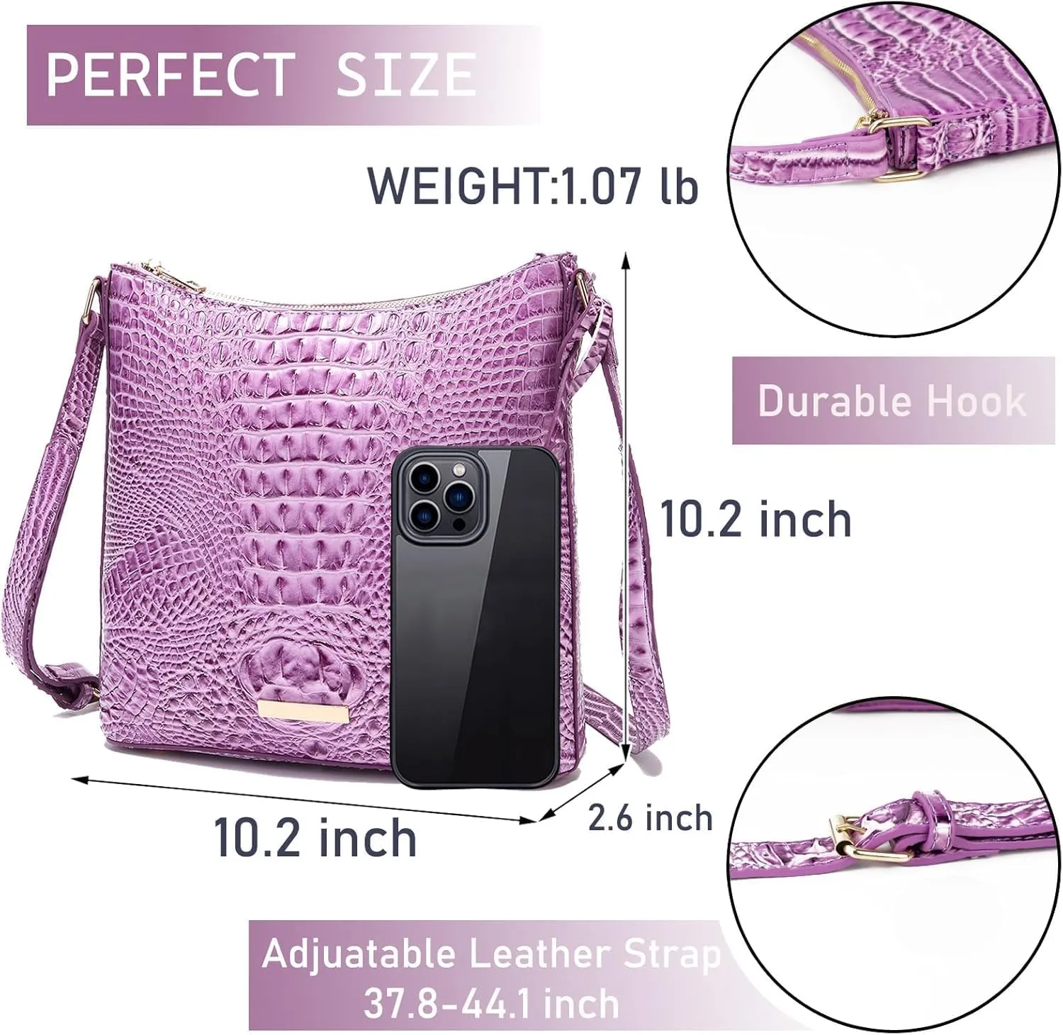 XXGJOALD-Shoulder Crocodile Flat Handbags for Women trendy Ladies Shoulder Bag Embossed Pattern Leather Crossbody Purse