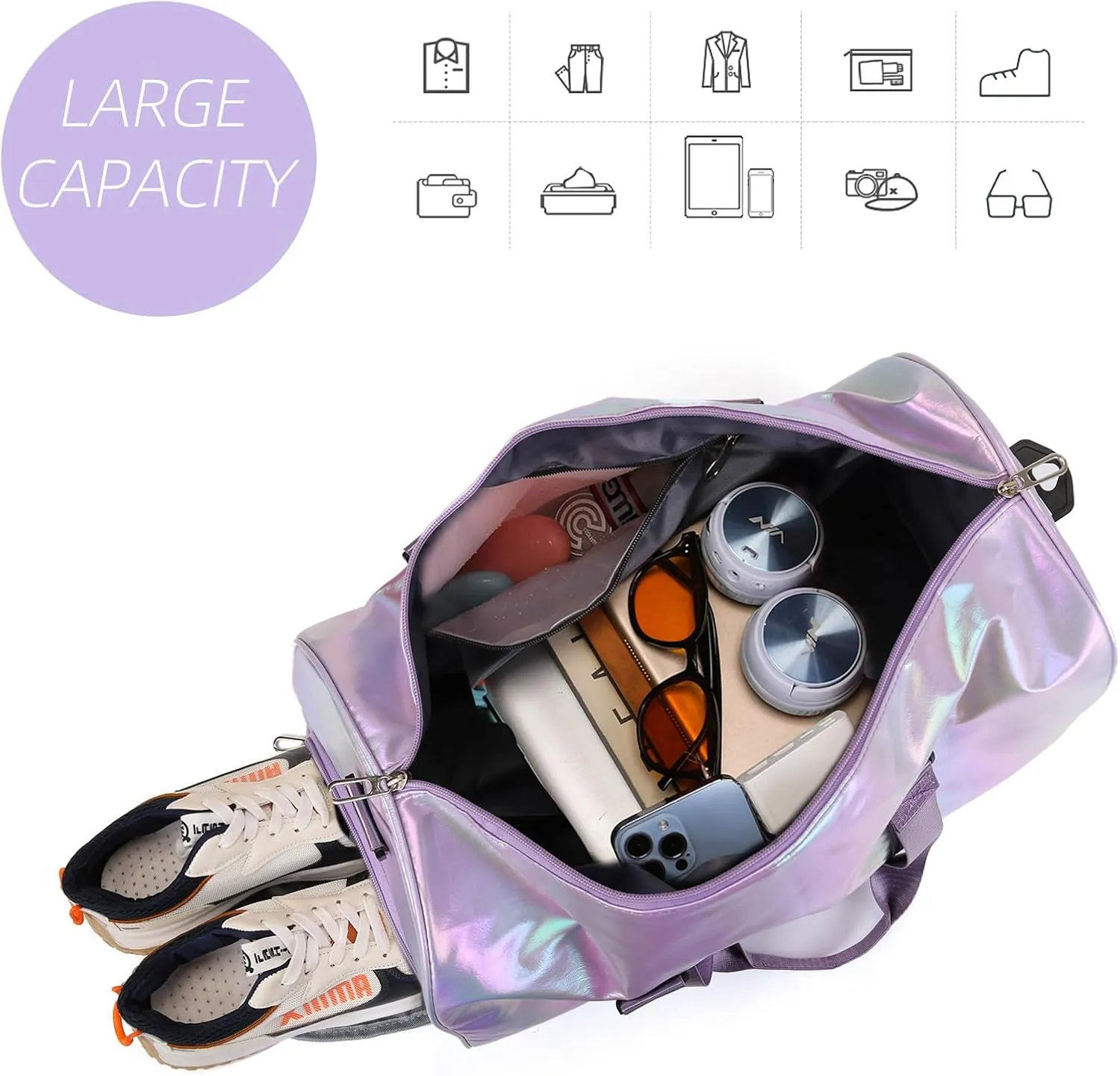 Yaopeing Gym Bag with Shoes Compartment,Sports Duffle Bag for Girls,Waterproof Travel Gym Tote Bags for Women,Purple