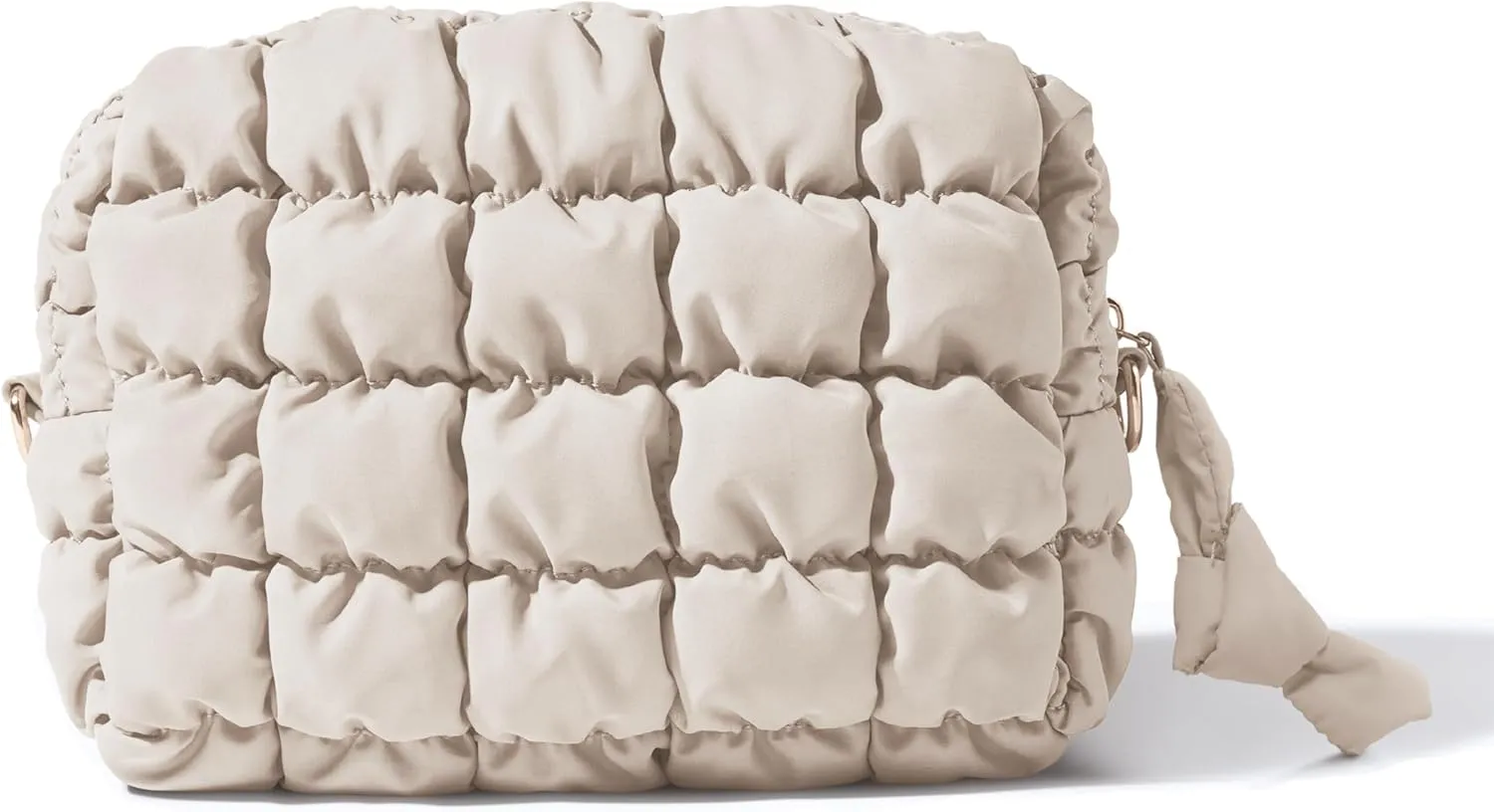Yarnic Quilted Makeup Bag Cosmetic Bag, Travel Toiletry Bag for Women, Cute Makeup Bag Organizer Puffer Makeup Pouch (M, Beige)