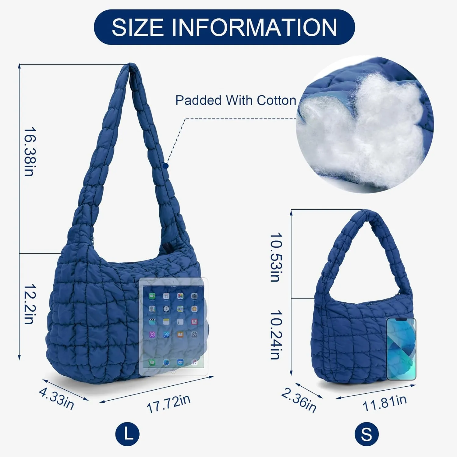 YFGBCX Quilted Tote Bag for Women - Lightweight Puffy Shoulder Bag with Quilted Padding