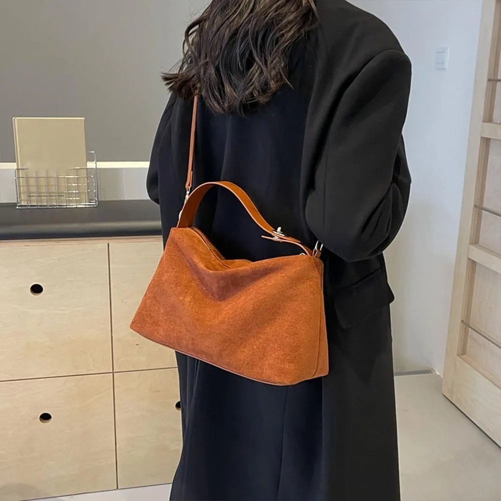 YFGBCX Satchel Handbags Suede Purse for Women 2024 Fall Suede Bag Slouchy Suede Crossbody Bag Satchel Purse