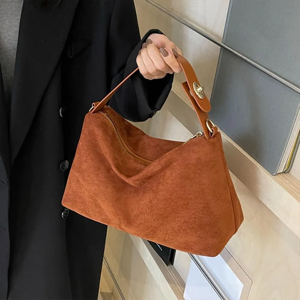 YFGBCX Satchel Handbags Suede Purse for Women 2024 Fall Suede Bag Slouchy Suede Crossbody Bag Satchel Purse