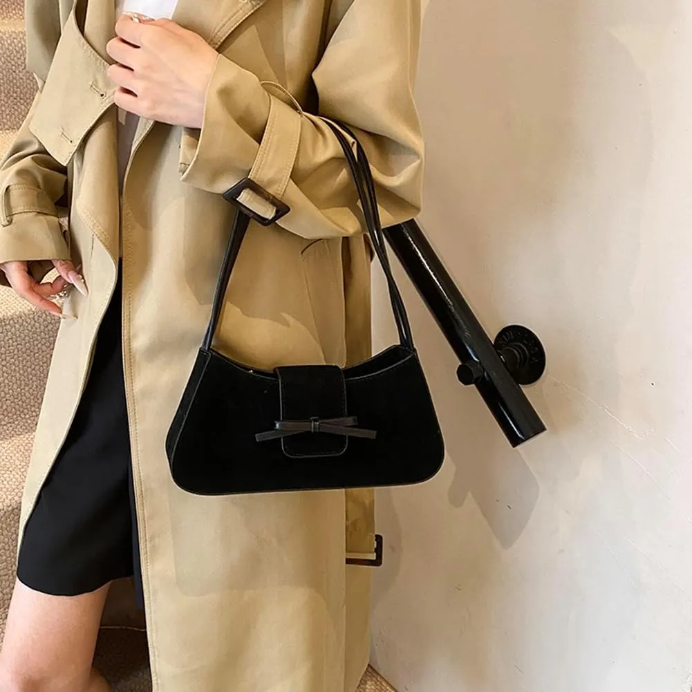 YFGBCX Suede Handbag for Women Suede Hobo Bag Y2k Shoulder Bag for Women Brown Bow Purse