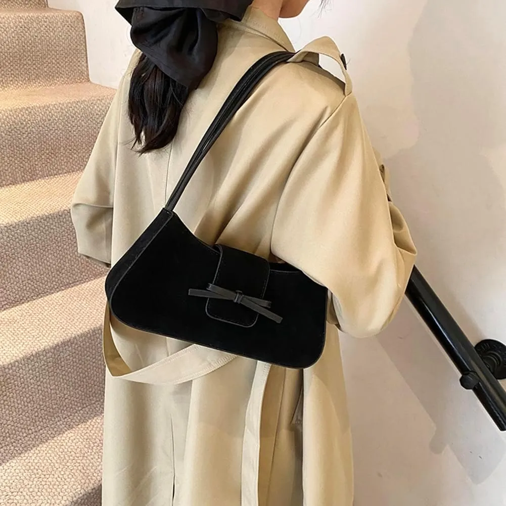 YFGBCX Suede Handbag for Women Suede Hobo Bag Y2k Shoulder Bag for Women Brown Bow Purse
