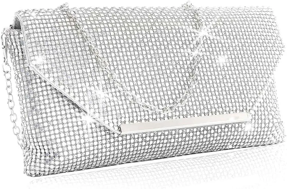 Yokawe Crystals Clutch Purses for Women Rhinestone Evening Bag Metal Sequins Crossbody Bags Wedding Prom Party Handbags