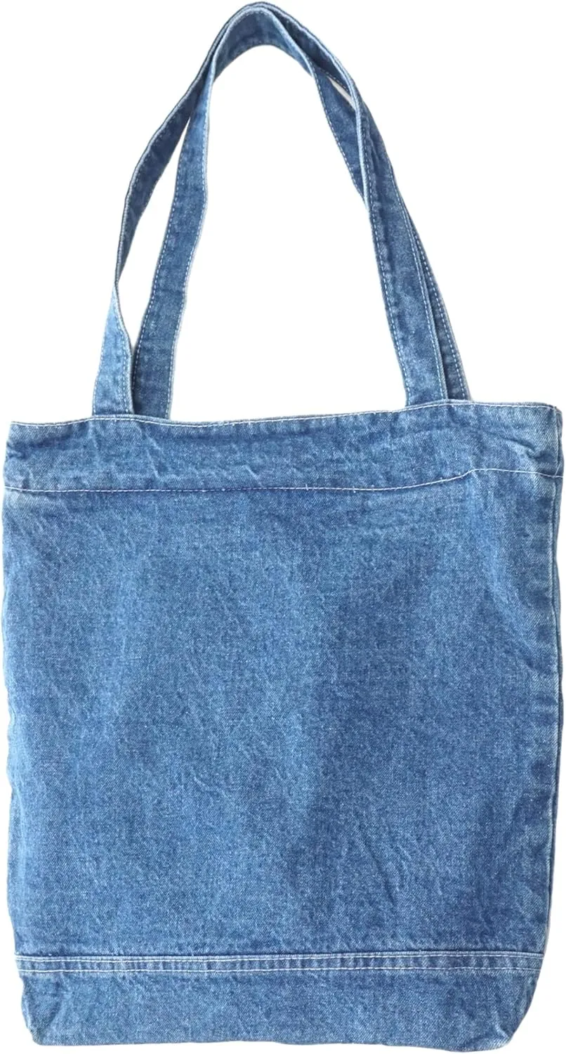 YunZh Canvas Bag Denim Tote Shoulder Handbag Shopping Travel Pockets Reusable Grocery Bags