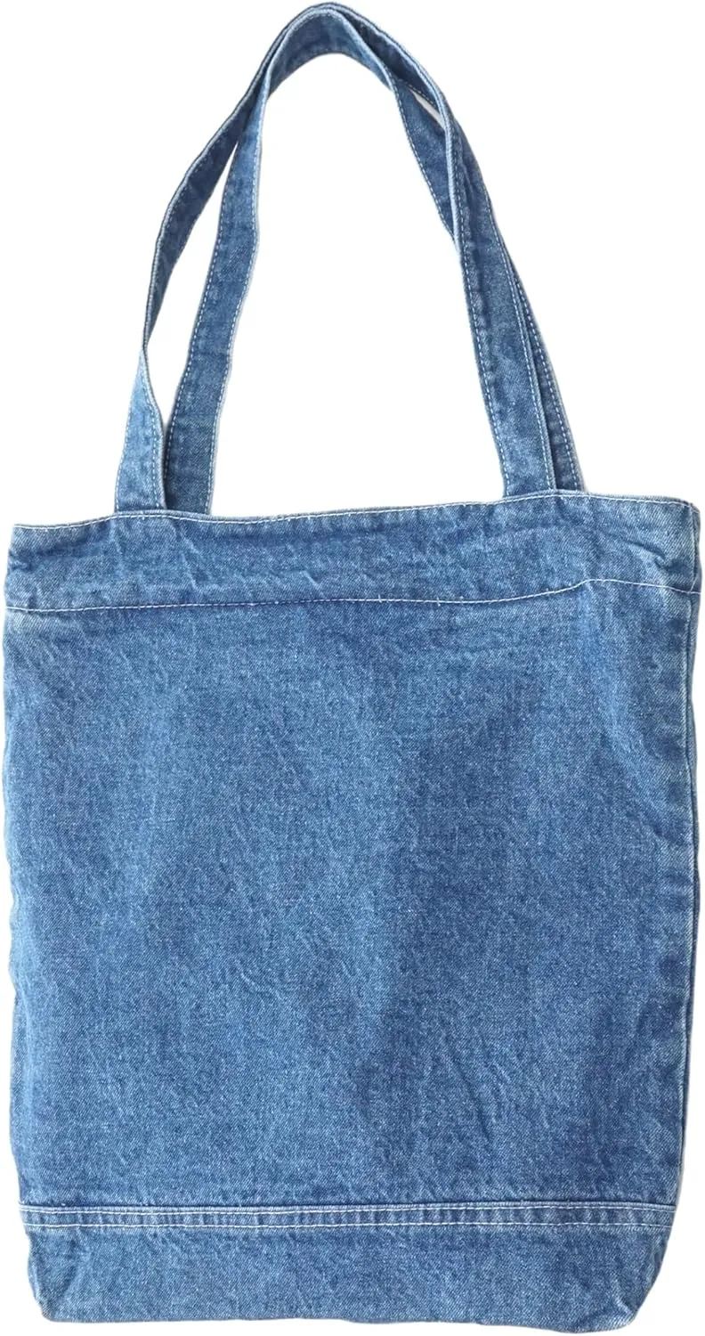 YunZh Canvas Bag Denim Tote Shoulder Handbag Shopping Travel Pockets Reusable Grocery Bags