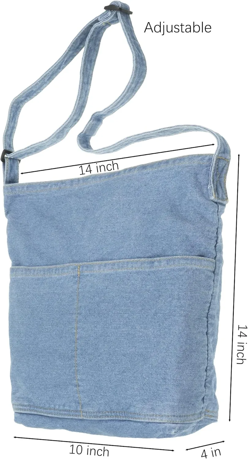 YunZh Denim Shoulder Bag for Women, Casual Style Lightweight Classic Retro Travel Shopper Hobo Bag