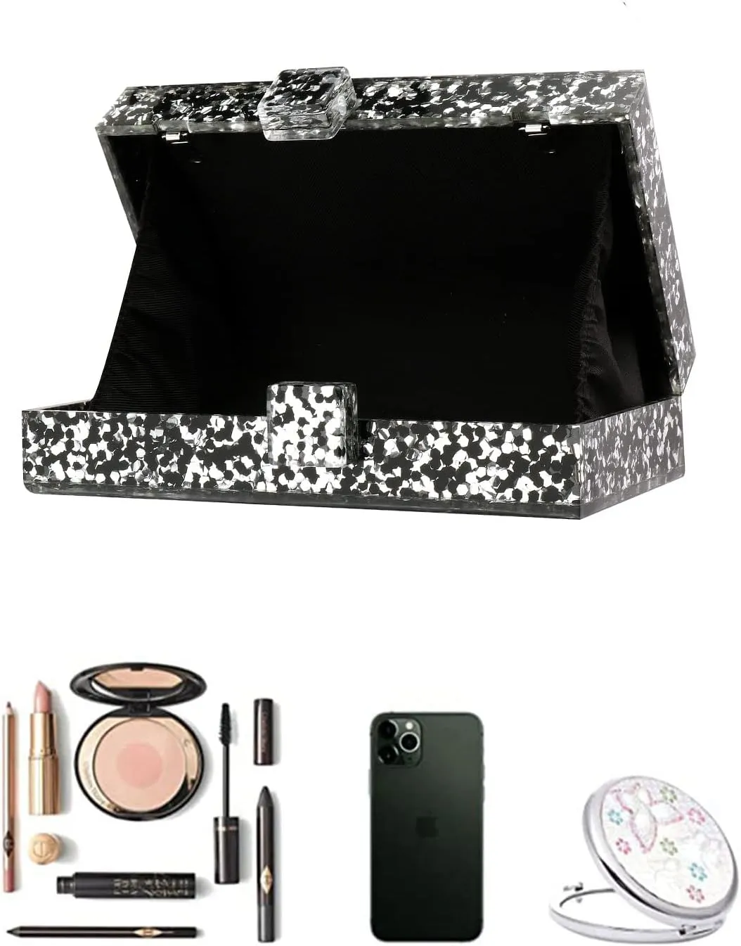 YYW Women Sequin Acrylic Clutch Box Crossbody Bag Handbag Bridal Party Cocktail Evening Clutch Purse