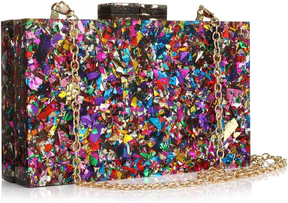 YYW Women Sequin Acrylic Clutch Box Crossbody Bag Handbag Bridal Party Cocktail Evening Clutch Purse