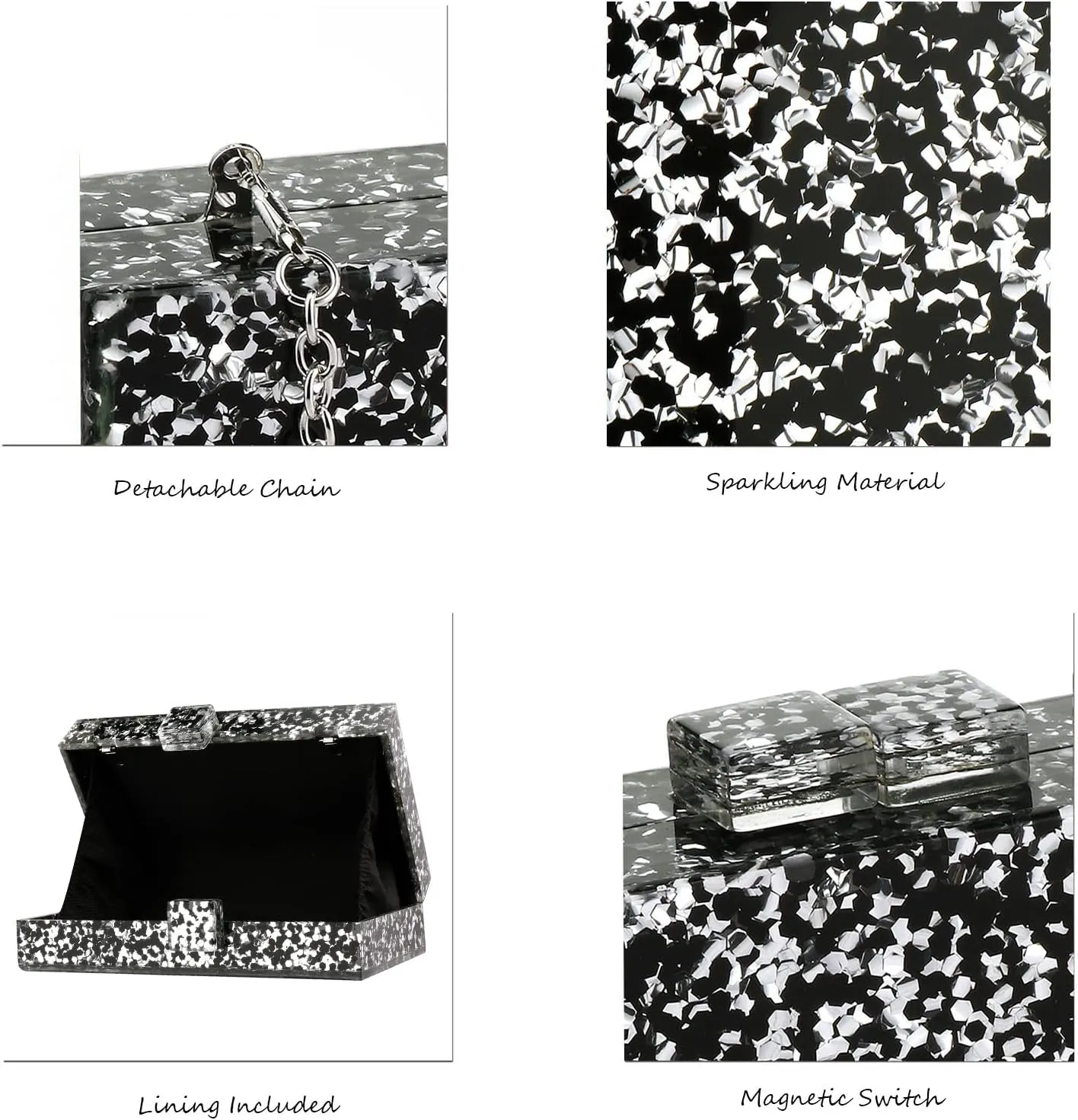 YYW Women Sequin Acrylic Clutch Box Crossbody Bag Handbag Bridal Party Cocktail Evening Clutch Purse