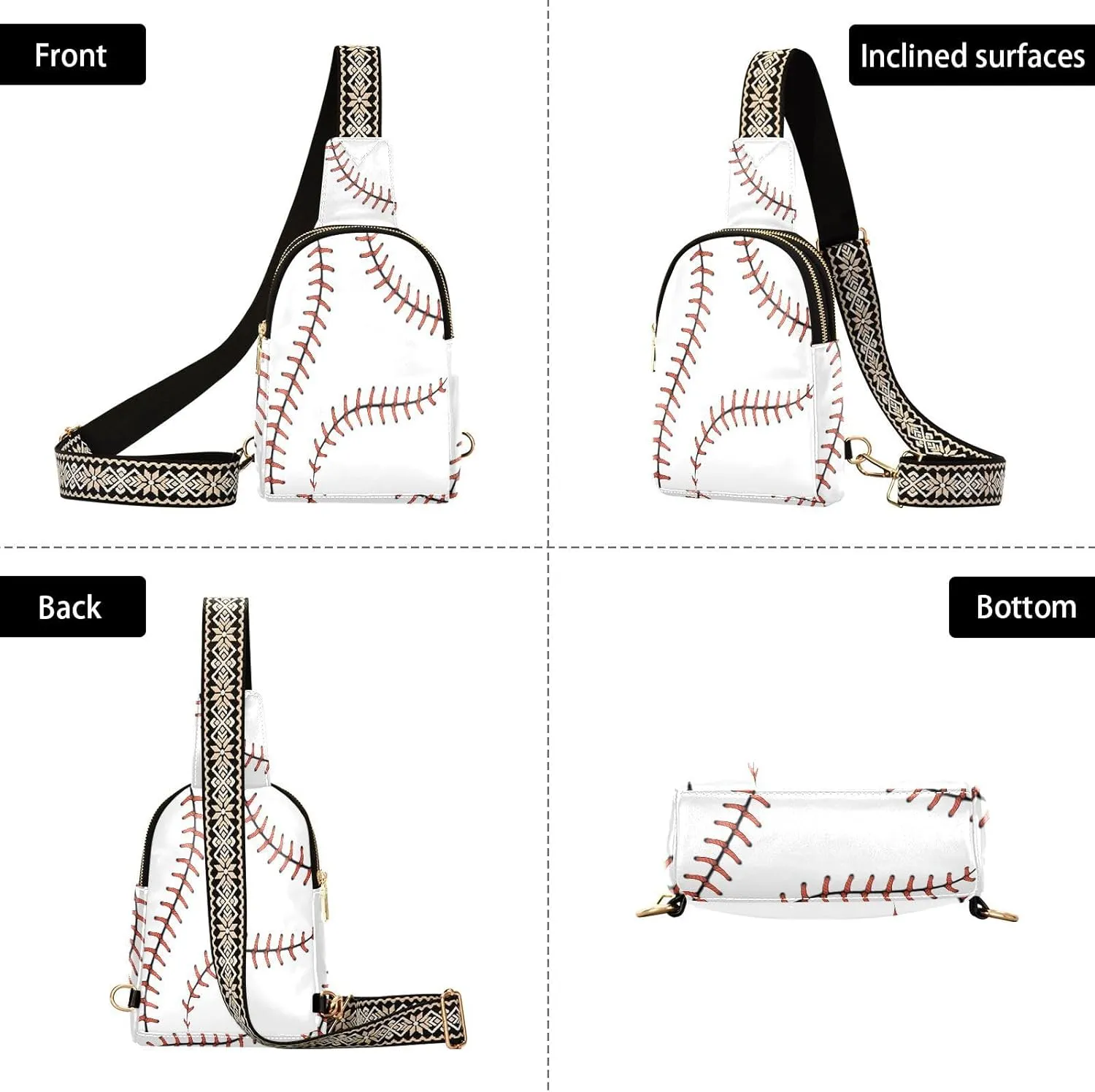 ZAZYXTJ Ball Lace Baseball Crossbody Sling Bag for Women Leather Small Chest Bag Adjustable Straps Daypack for Travel Sport Hiking