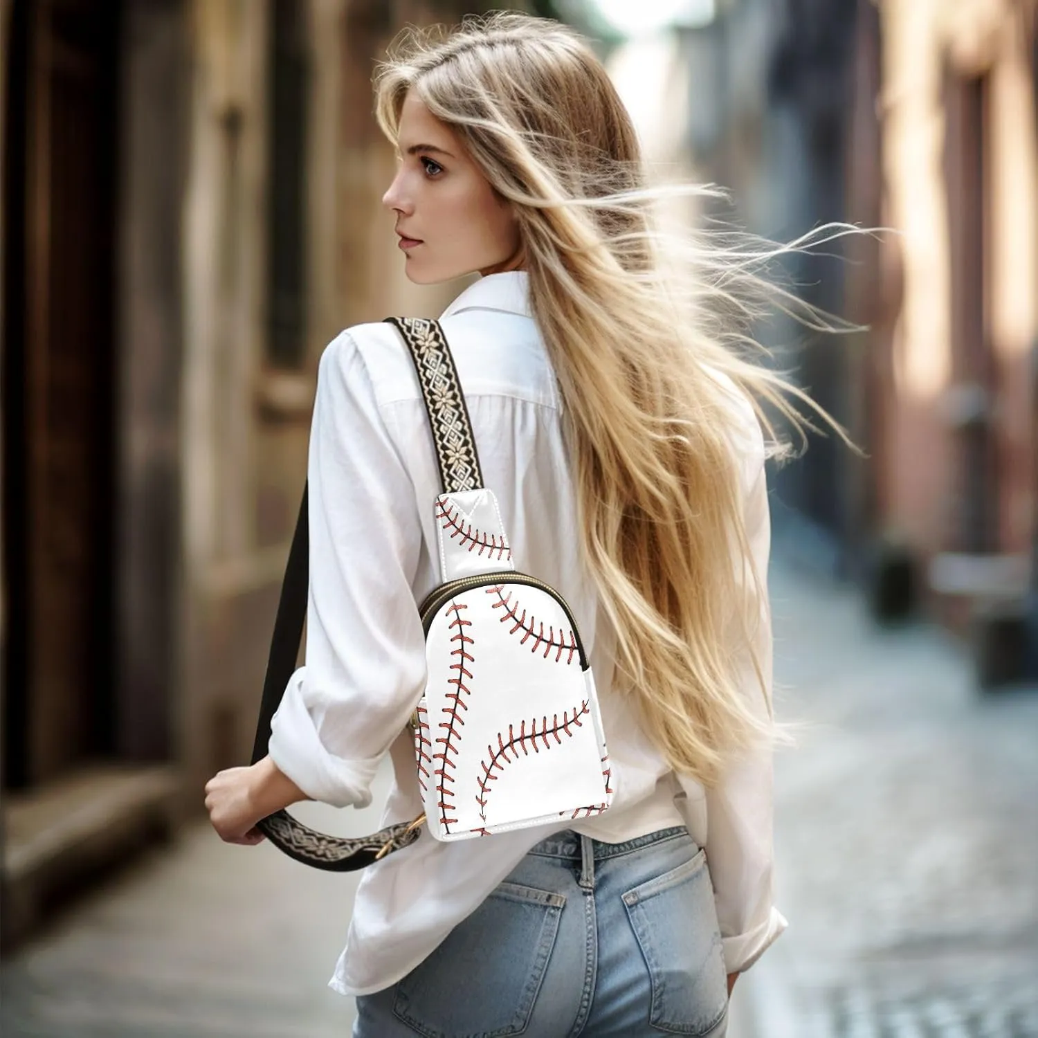 ZAZYXTJ Ball Lace Baseball Crossbody Sling Bag for Women Leather Small Chest Bag Adjustable Straps Daypack for Travel Sport Hiking