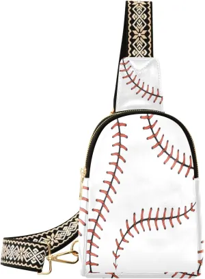 ZAZYXTJ Ball Lace Baseball Crossbody Sling Bag for Women Leather Small Chest Bag Adjustable Straps Daypack for Travel Sport Hiking