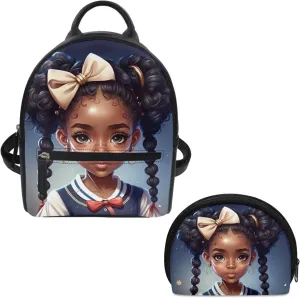 ZOUTAIRONG American Black Girls Backpack Purse Mini Backpack African Magic Princess Small Backpacks Shoulder Bag for School Travel Mini Casual Daypack Wallet Pouch Blue