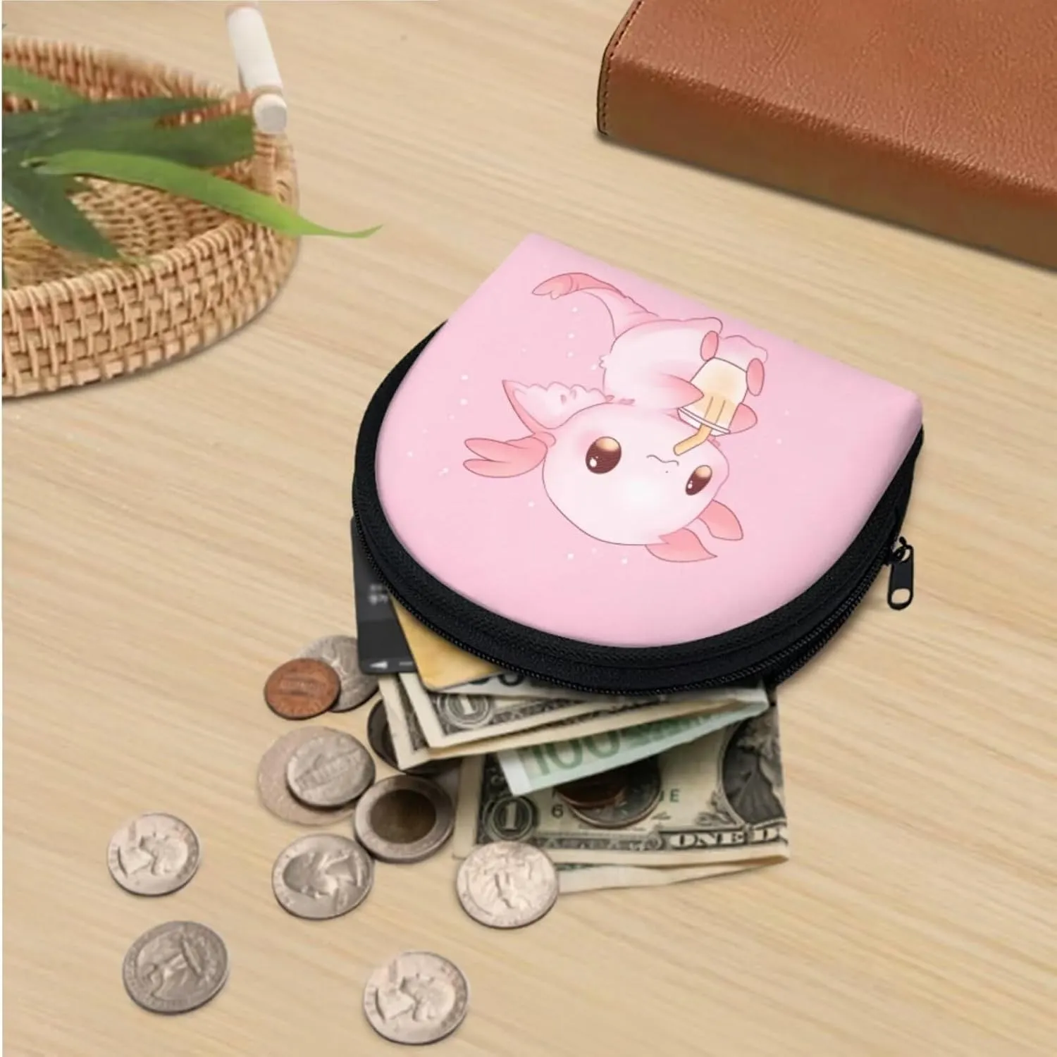 ZOUTAIRONG Axolotl Mini Backpack Purse for Women Tees Girls Small Backpacks Leather Rucksack Knapsack Casual Travel Coin Purse Toiletry Pouch Wallet with Milk Tea Designs Pink