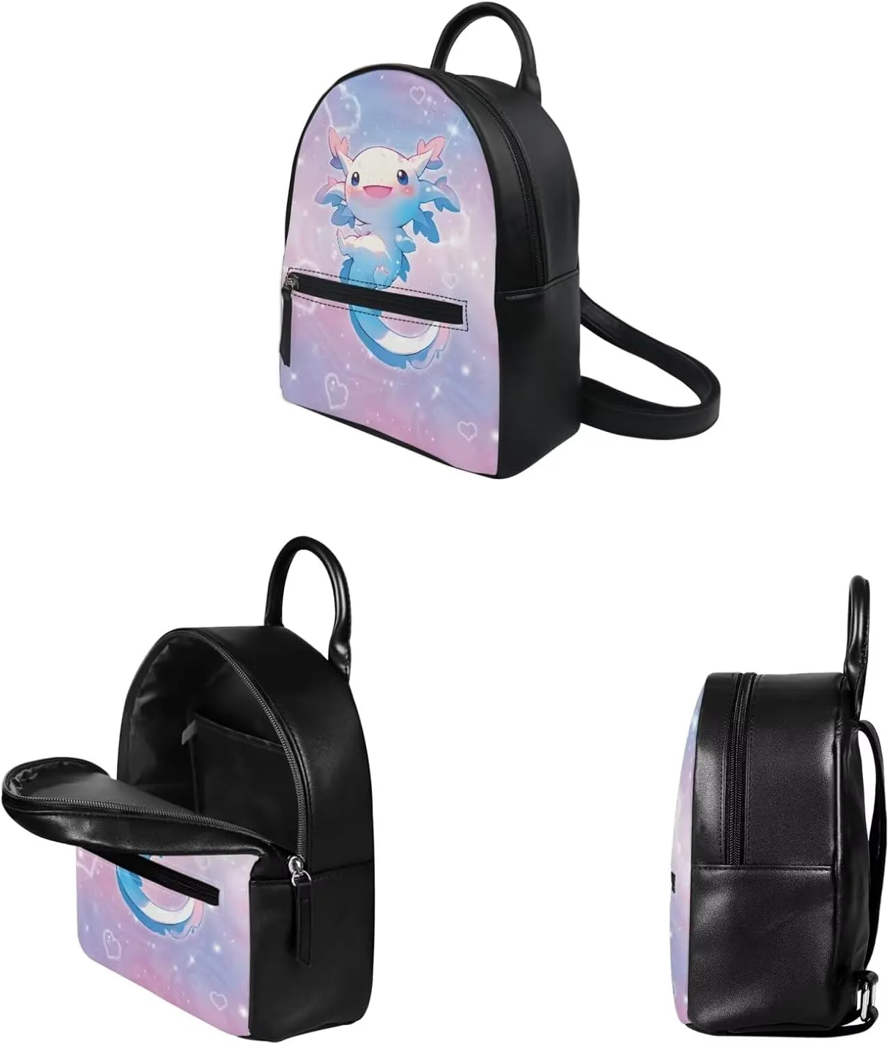ZOUTAIRONG Blue Axolotl Mini Backpack Purse for Women Shoulder Bag Girls Purse and Wallet Set Trendy Small Backpacks Women Travel Storage Bag Daypack Pouch